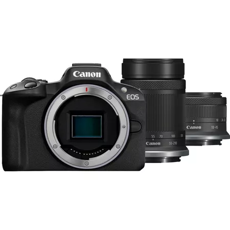 canon eos r50 mirrorless camera + rf-s 18-45mm is stm lens + rf-s 55-210mm is stm lens (black)